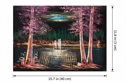Colorful forest lake night canvas art with dimensions 15.7 inches wide x 11.8 inches tall 40cm x 30cm