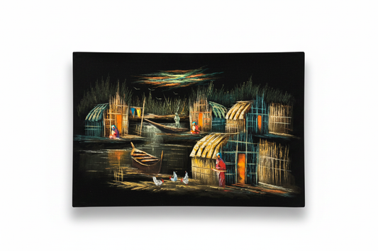 Iraqi marsh village canvas art on white background with shadow — clean product view
