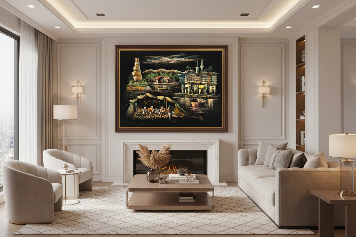 Samarra by Night oil painting displayed in a luxury living room — 39.4 x 31.5 inch canvas wall art
