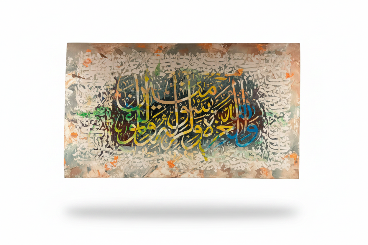 Wallahu Wa Rasuluhu arabesque lace canvas isolated with drop shadow, no background