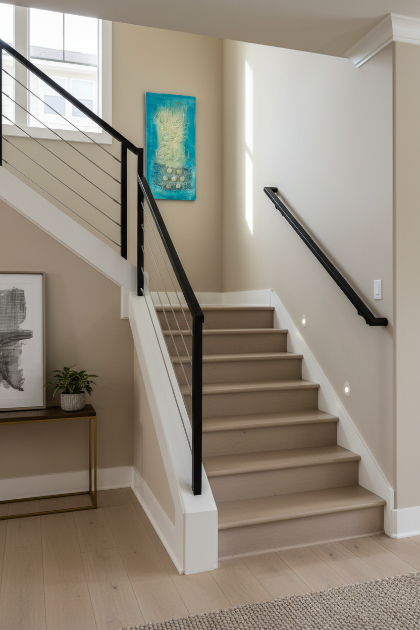 Islamic calligraphy teal gold canvas on staircase wall