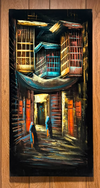 Crescent Arch Alley at Night – Original Oil Painting on Canvas