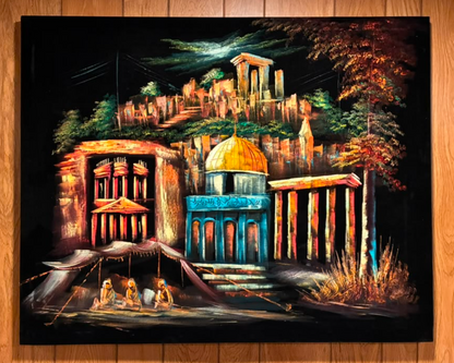 Jerusalem & Petra by Night — Original Oil Painting on Canvas | 39.4" × 31.5"