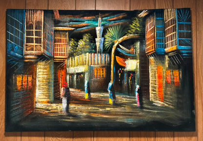 Middle Eastern Old City Street Night Canvas Wall Art | Heritage Souk Print 35.4" × 23.6"