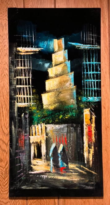 Malwiya Spiral Minaret of Samarra — Original Oil Painting on Canvas | 11.81" × 23.62"