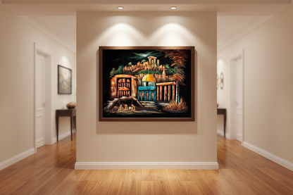 Jerusalem and Petra by Night oil painting displayed in an elegant hallway — 39.4 x 31.5 inch canvas wall art