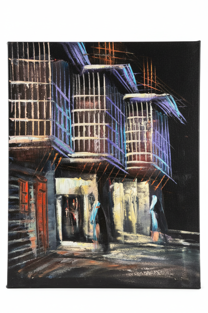 Ancient Alleyway at Night oil painting on white background — clean studio product shot, no frame