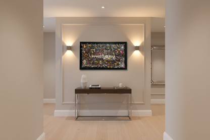 Islamic calligraphy abstract canvas wall art displayed in elegant hallway
