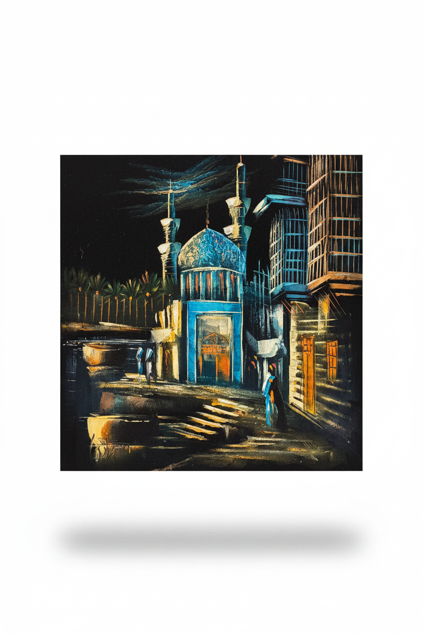 Islamic mosque night scene canvas art on white background with drop shadow – 20x24 inches product shot