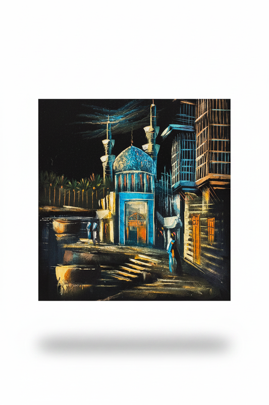 Islamic mosque night scene canvas art on white background with drop shadow – 20x24 inches product shot