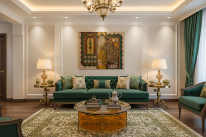 Islamic mixed media canvas art displayed in luxury living room interior