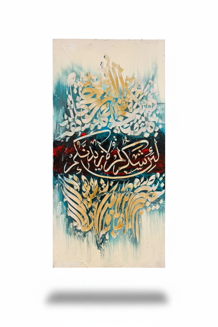 Islamic calligraphy canvas art – solo product shot with drop shadow, white and clear background, no frame