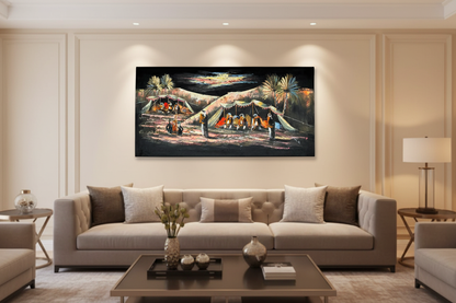 Bedouin Desert Camp painting displayed in luxury living room area setting