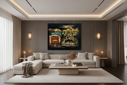 Jerusalem Heritage Night oil painting displayed in a luxury living room — 39.4 x 31.5 inch canvas wall art