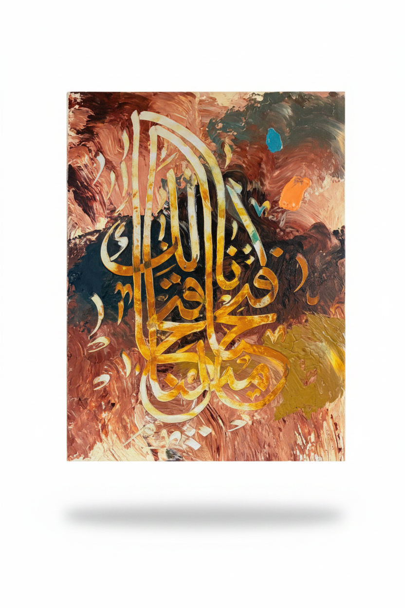 Rabbana Atina gold Arabic calligraphy canvas art on pure white background with soft drop shadow, faithful to original colors and gold script, portrait 11.81 by 15.75 inches, no frame gallery wrap