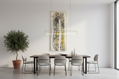 Arabic calligraphy dual column canvas wall art in a spacious open area showing scale, no frame