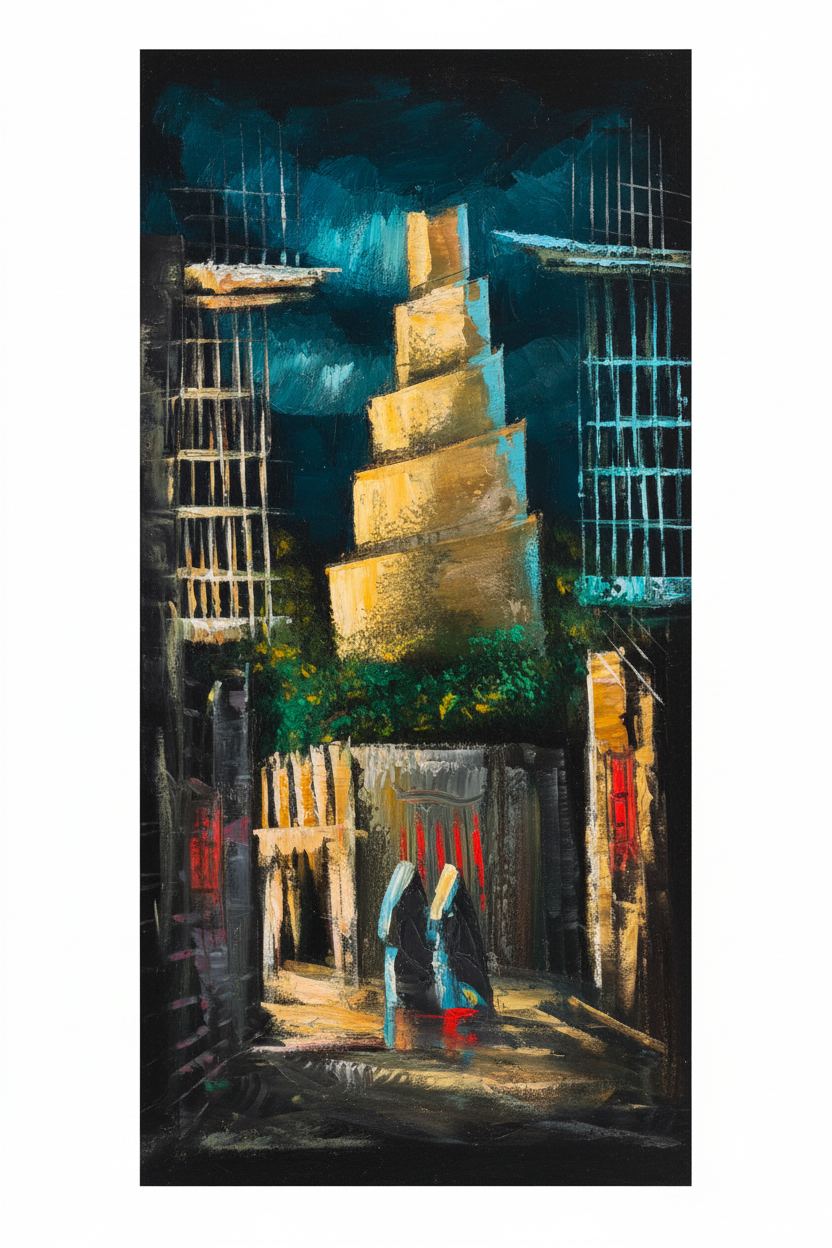 Malwiya Minaret painting white background exact dimensions 11.81x23.62 inches portrait ratio