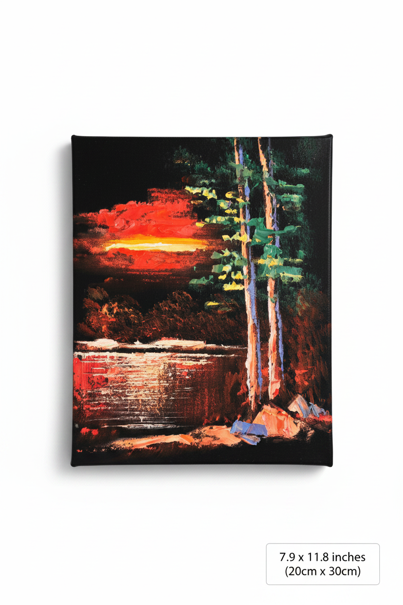 Forest sunset canvas art with size dimensions 7.9 x 11.8 inches 20cm x 30cm