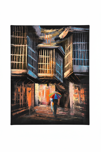 Illuminated old city alleyway Middle Eastern heritage canvas art on white background product photo
