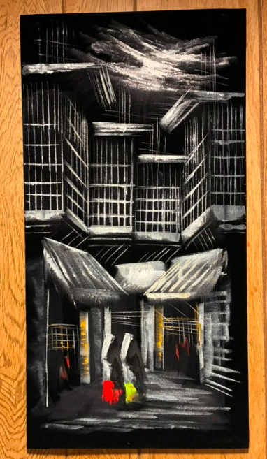 City Noir — Original Oil Painting on Canvas | 11.81" × 23.62"