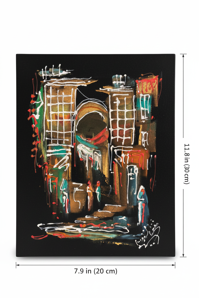 Abstract ancient city gate canvas art with dimensions 7.9 inches wide x 11.8 inches tall 20cm x 30cm