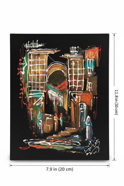 Abstract ancient city gate canvas art with dimensions 7.9 inches wide x 11.8 inches tall 20cm x 30cm