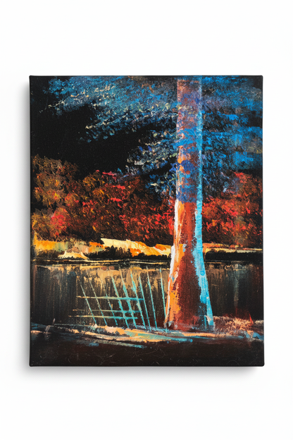 Riverside night glowing tree canvas art on white background product photo