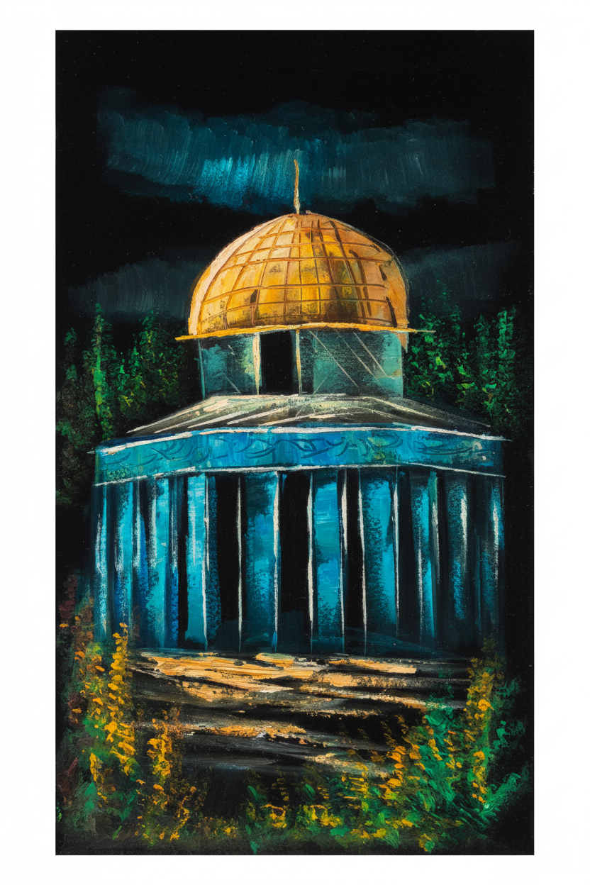 Dome of the Rock painting white background exact dimensions 11.81x23.62 inches portrait ratio