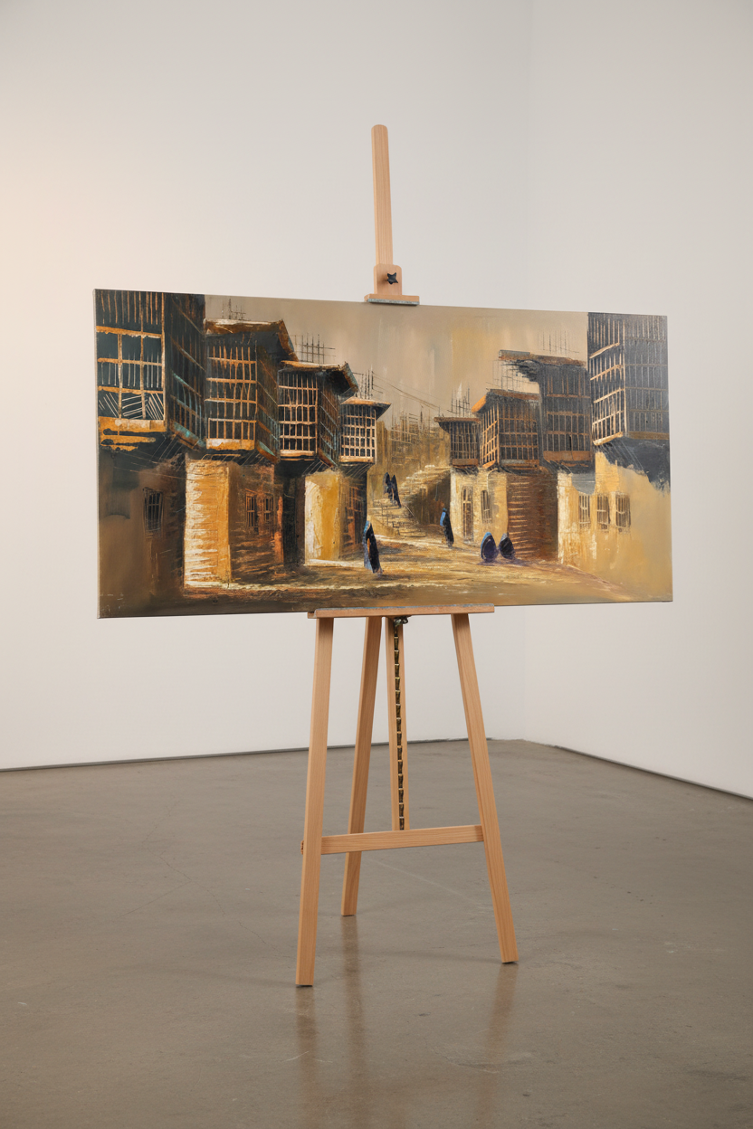 Shanasheel painting displayed on wooden easel stand – lifestyle product view