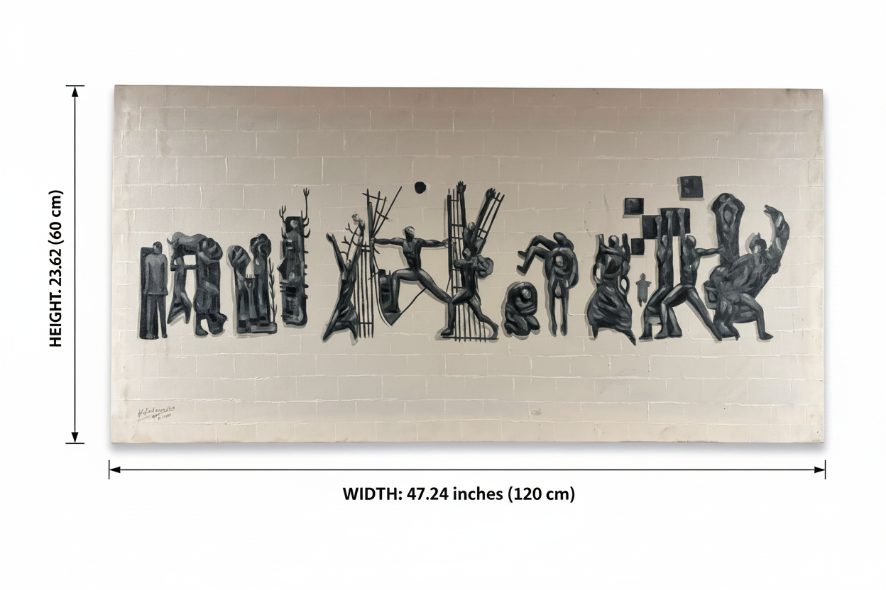 Tahrir Square painting dimension diagram – 47.24 inches wide by 23.62 inches tall (120cm x 60cm)