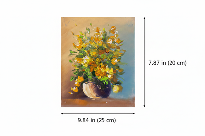 Dimension diagram showing 9.84 inch width and 7.87 inch height of the yellow floral oil painting canvas