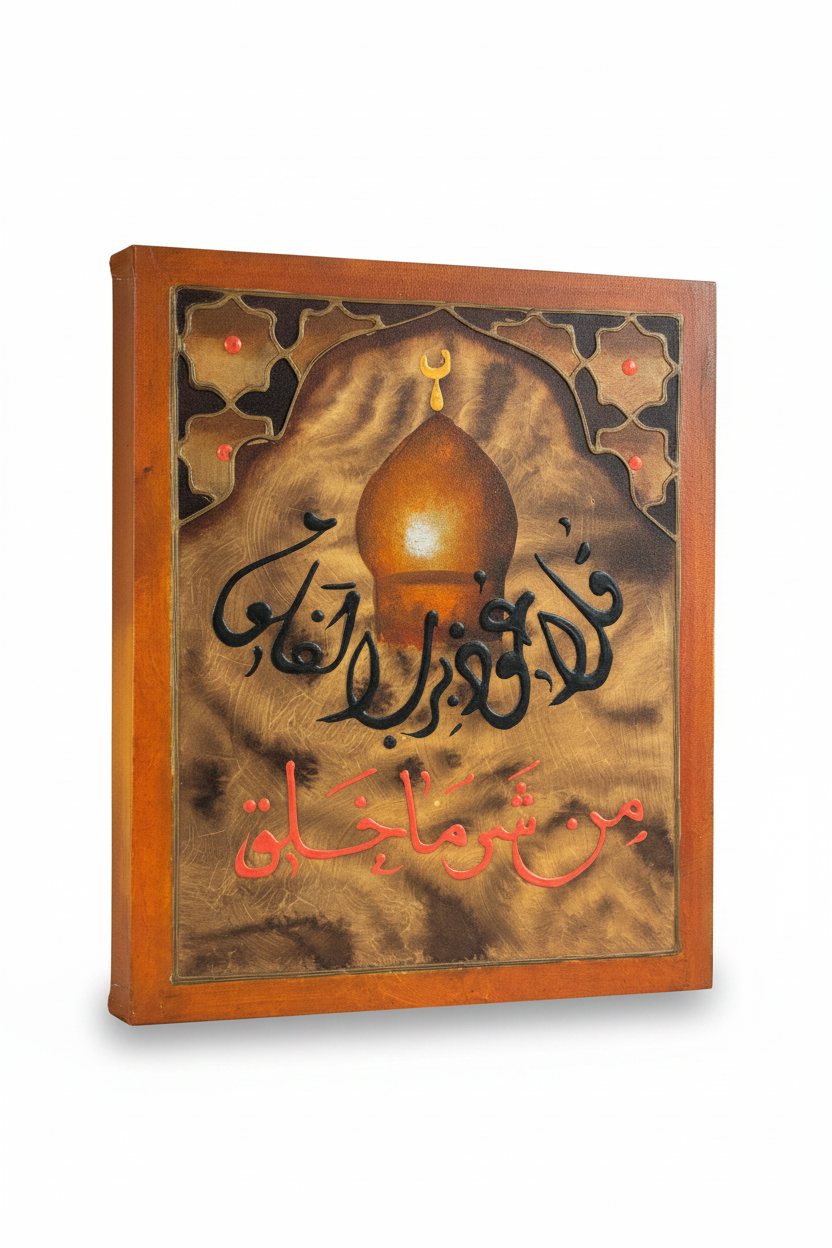 La A'udhu bi Rabb il-Falaq Islamic calligraphy golden dome canvas art on white background with shadow – 19.69x15.75 inches