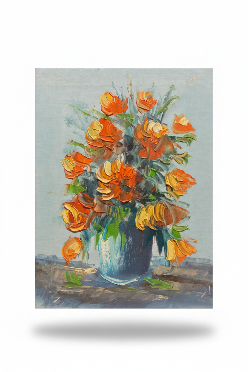 Orange tulips oil painting with transparent background and shadow – no frame