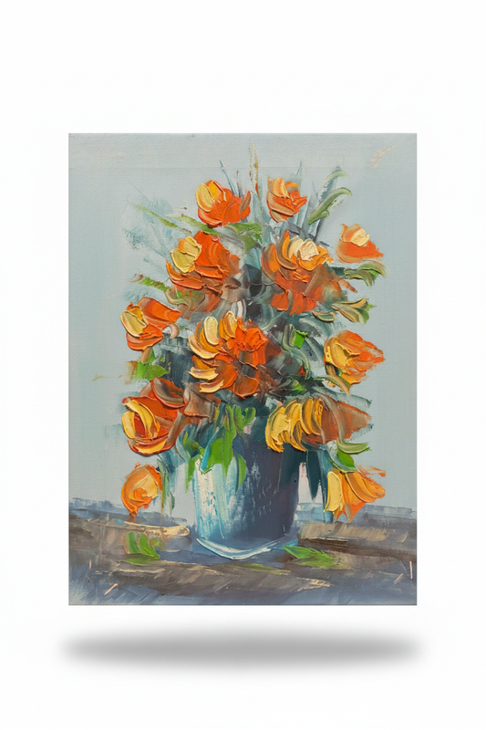 Orange tulips oil painting with transparent background and shadow – no frame