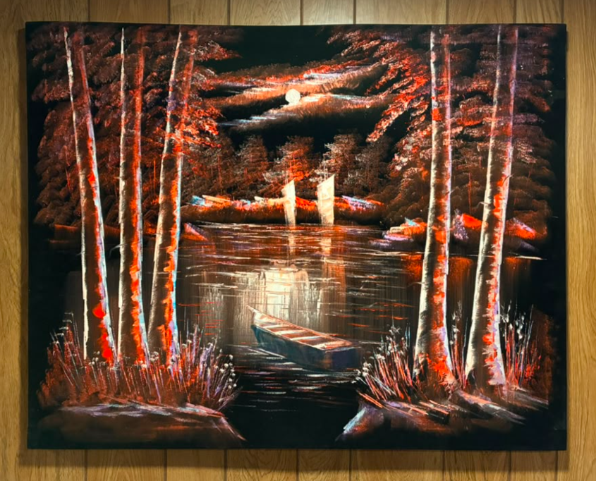 Moonlit Autumn Lake — Original Oil Painting on Canvas | 39.4" × 31.5"
