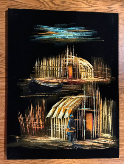Marsh Village at Night — Original Oil Painting on Canvas