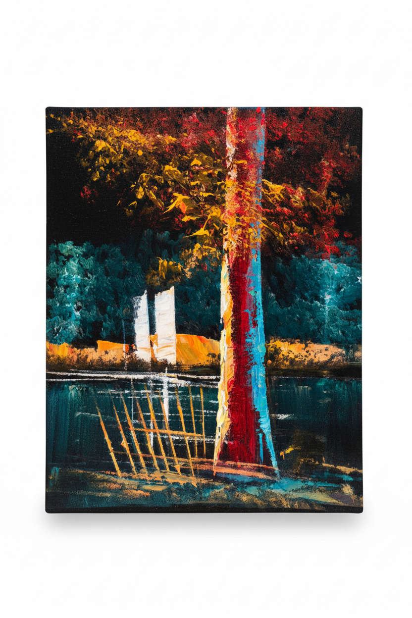 Abstract riverside night bold tree canvas art on white background product photo