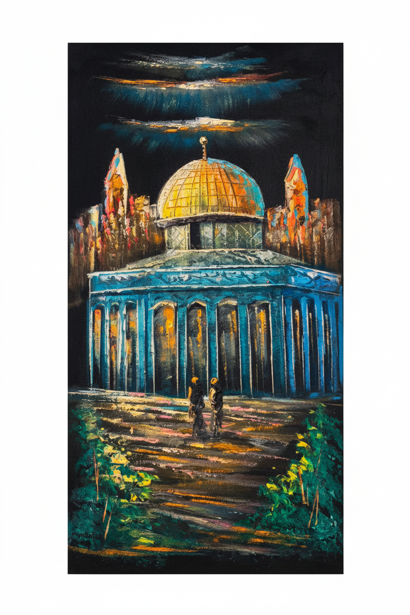 Dome of the Rock painting white background exact dimensions 11.81x23.62 inches portrait ratio