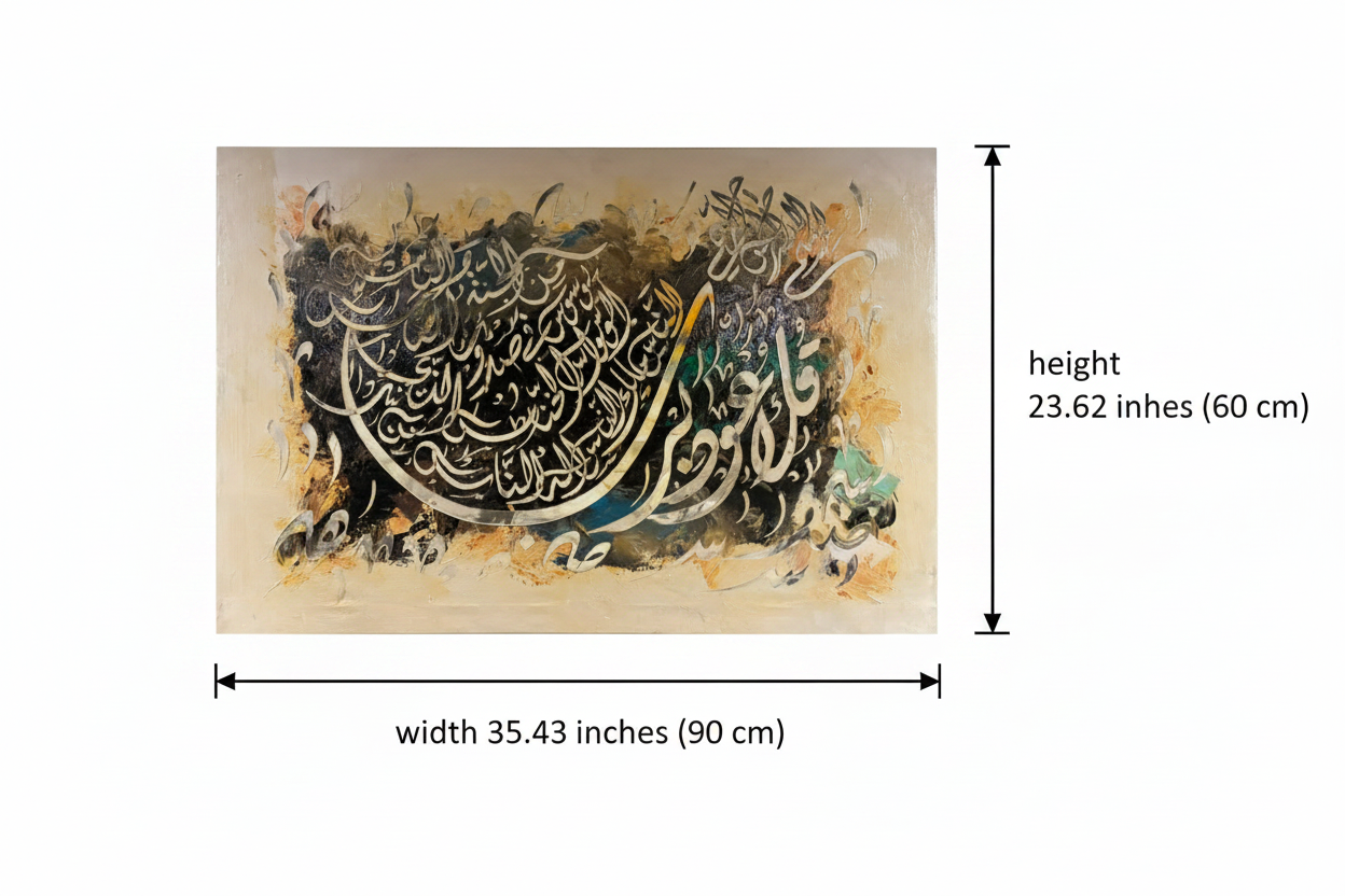Dimension diagram: canvas width 35.43 inches (90 cm), height 23.62 inches (60 cm), white background with original art