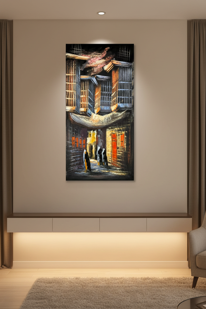 Ancient Alley painting displayed in luxury living room area setting