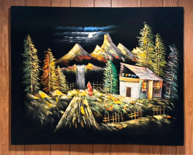 Moonlit Mountain Retreat — Original Oil Painting on Canvas | 39.4" × 31.5"