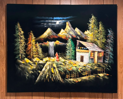 Moonlit Mountain Retreat — Original Oil Painting on Canvas | 39.4" × 31.5"