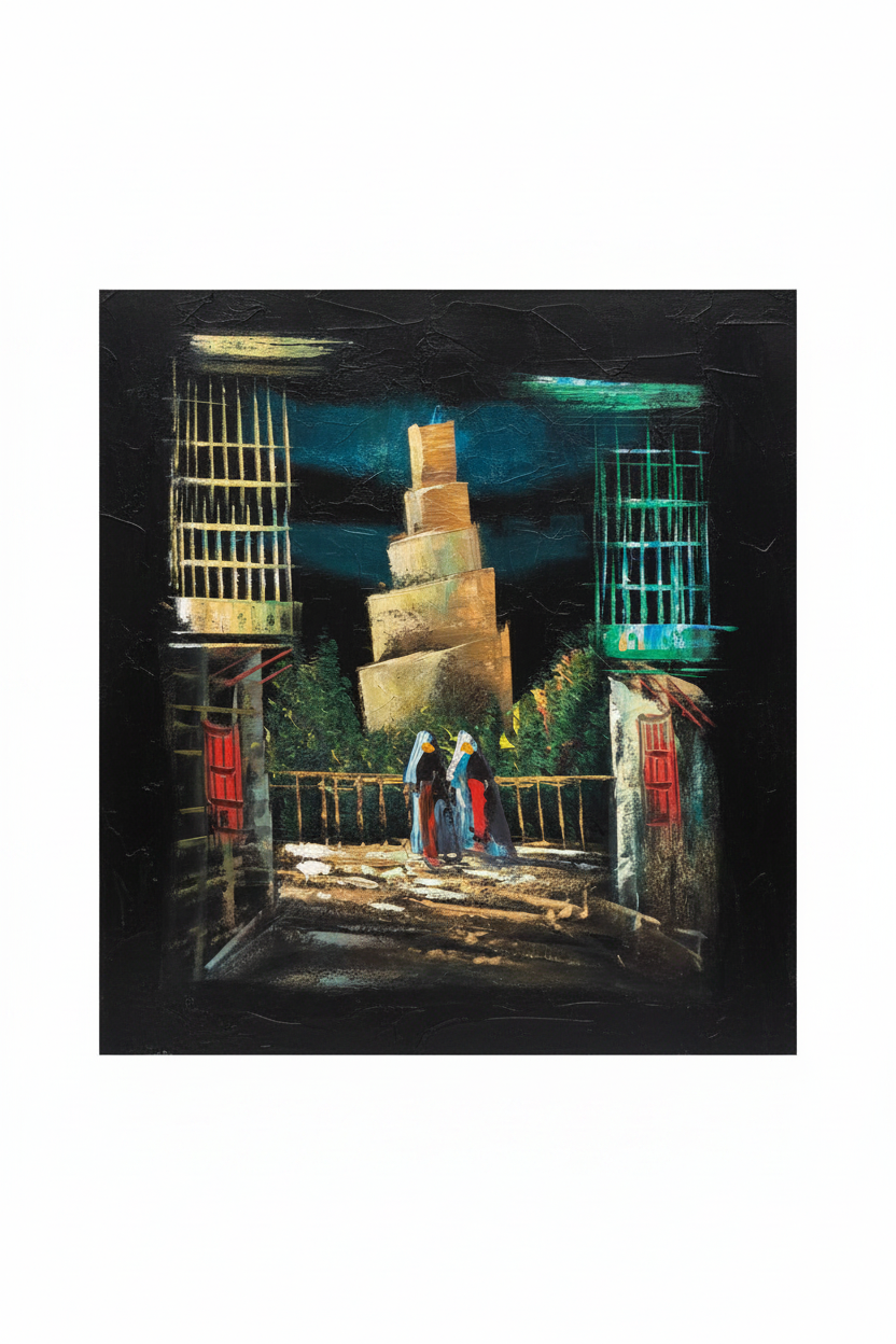 Malwiya spiral minaret of Samarra Iraq fine art canvas on white background product photo