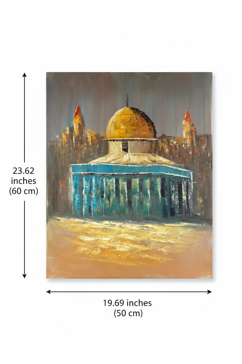 Dimension diagram showing painting size: 19.69 inches wide by 23.62 inches tall on white background