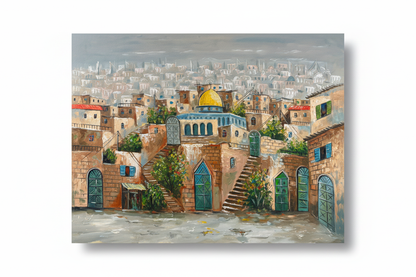 Jerusalem Old City oil painting on white background with shadow – studio presentation