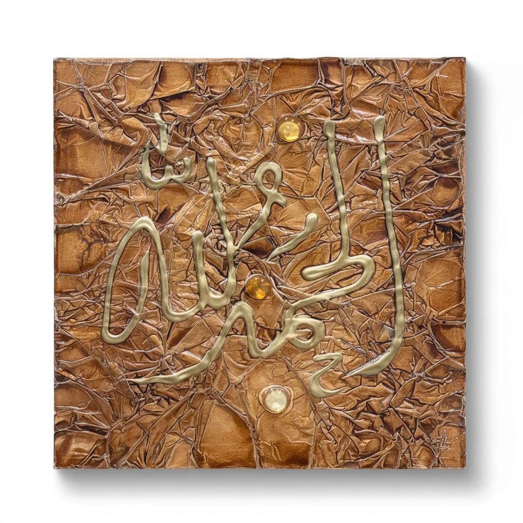 Abstract Islamic calligraphy copper bronze canvas on white background with shadow – product hero image