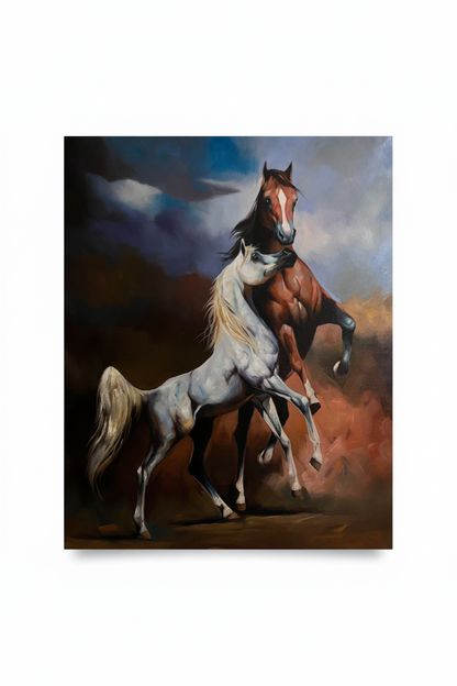 Two Arabian horses in storm large fine art canvas on white background product photo