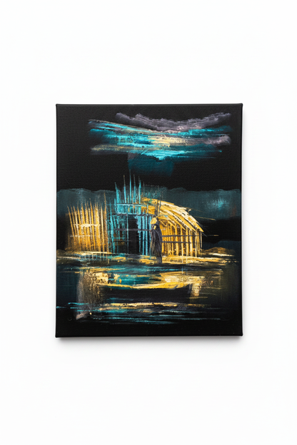 Iraqi marshland night mudhif canvas art on white background product photo