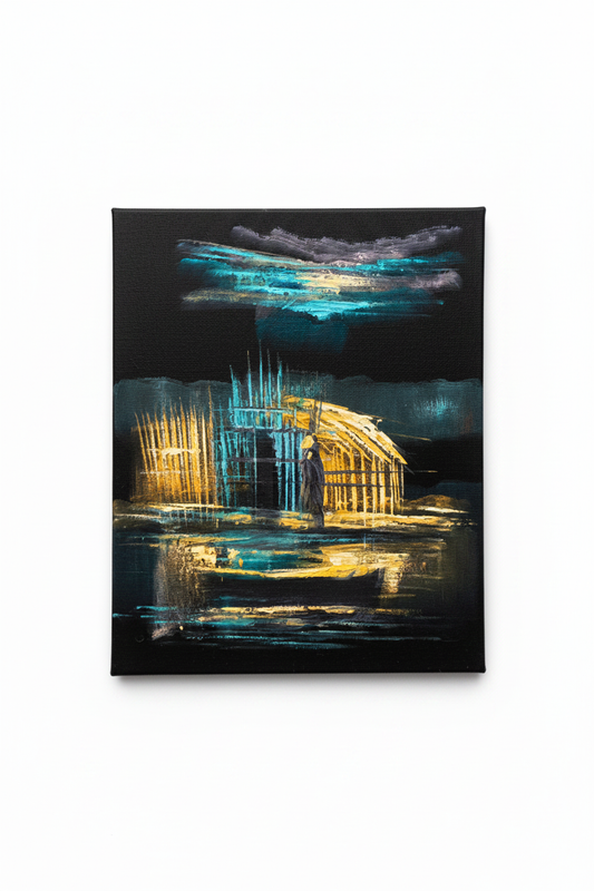 Iraqi marshland night mudhif canvas art on white background product photo