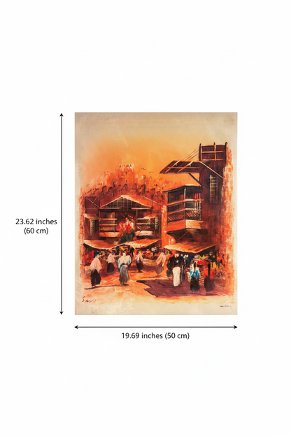 Dimension diagram showing painting size 19.69 inches wide by 23.62 inches tall on white background